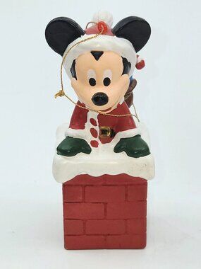 Vtg Mickey Mouse Christmas Ornament Santa On Chimney 4 Inches